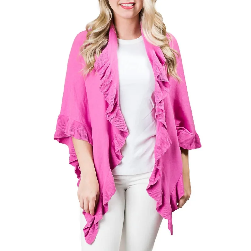 Ava Ruffle Wrap Poncho In Magenta