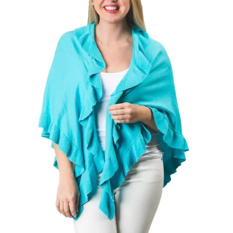 Ava Ruffle Wrap Poncho In Teal