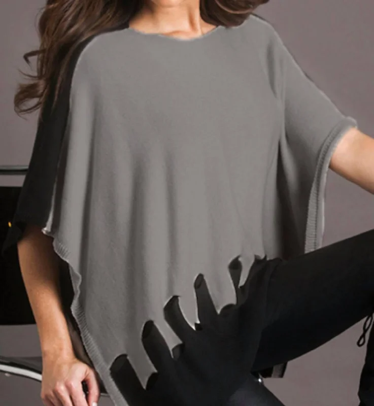 Cut Work Poncho In Black/gray