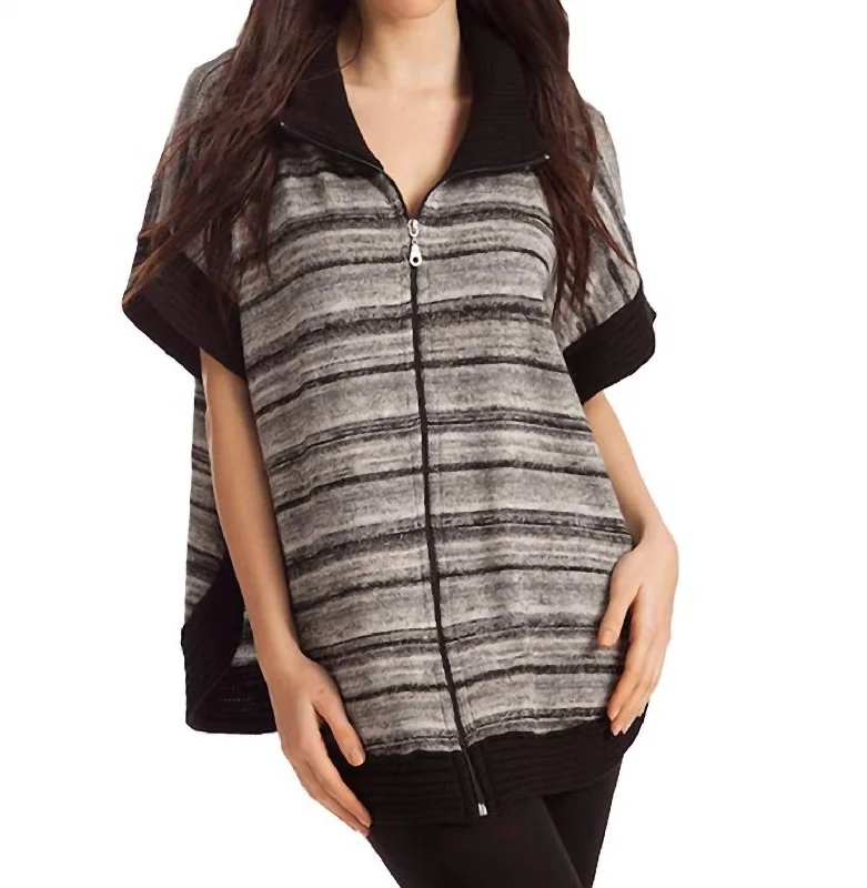 Penelope Zip-Up Poncho In Black Multi