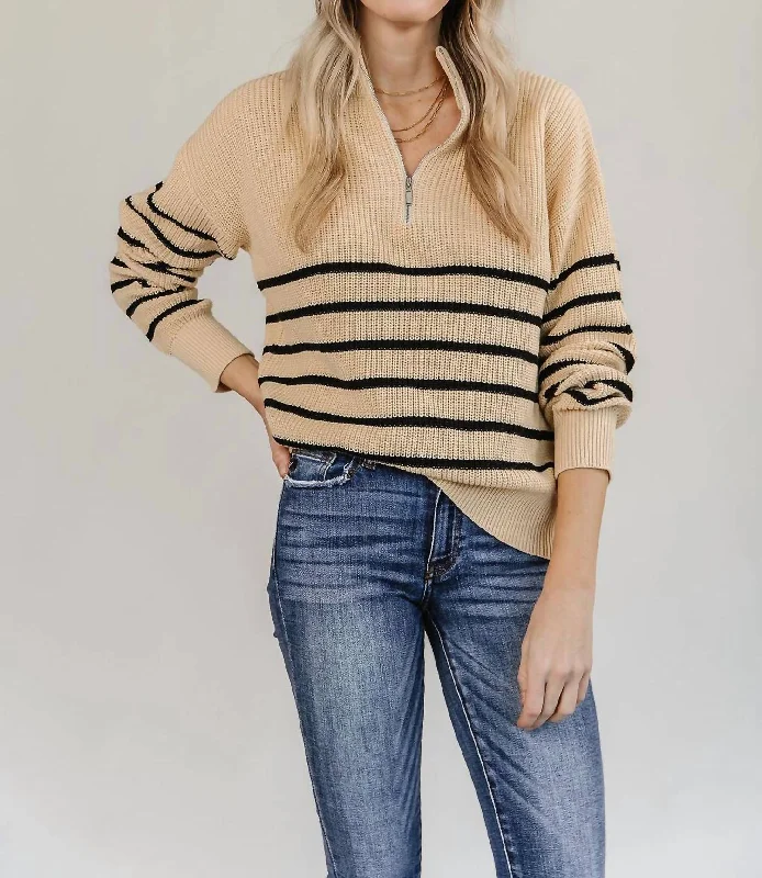 Zip Sweater In Cream/black