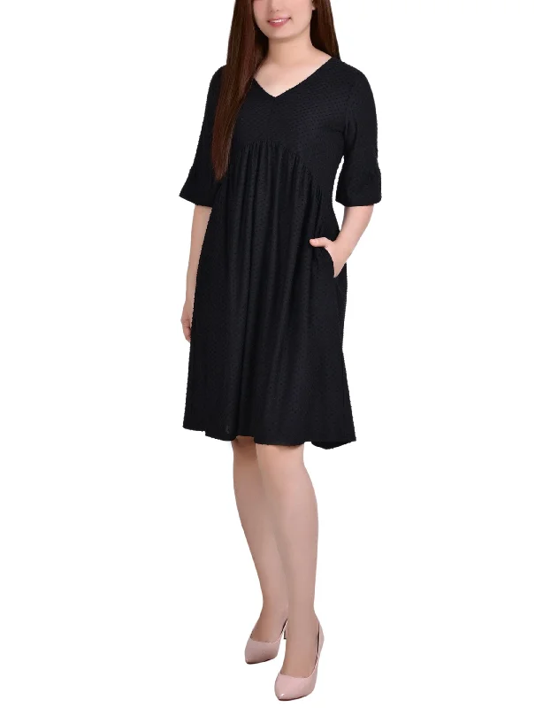 Petite Elbow Sleeve Swiss Dot Empire Dress