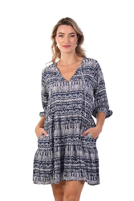 Peyton Dress / Indigo Aztec