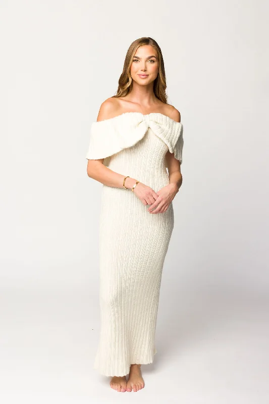 Aston Bow Front Maxi Sweater Dress in Ivory - Restocking in December