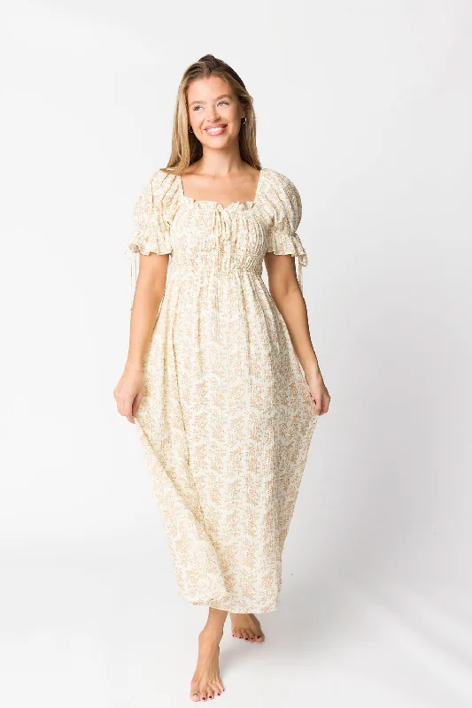 Savanna Steppe Double-Cotton Gauze Maxi Dress in Taupe - Bump Friendly & Inclusive Sizing (S-3XL)