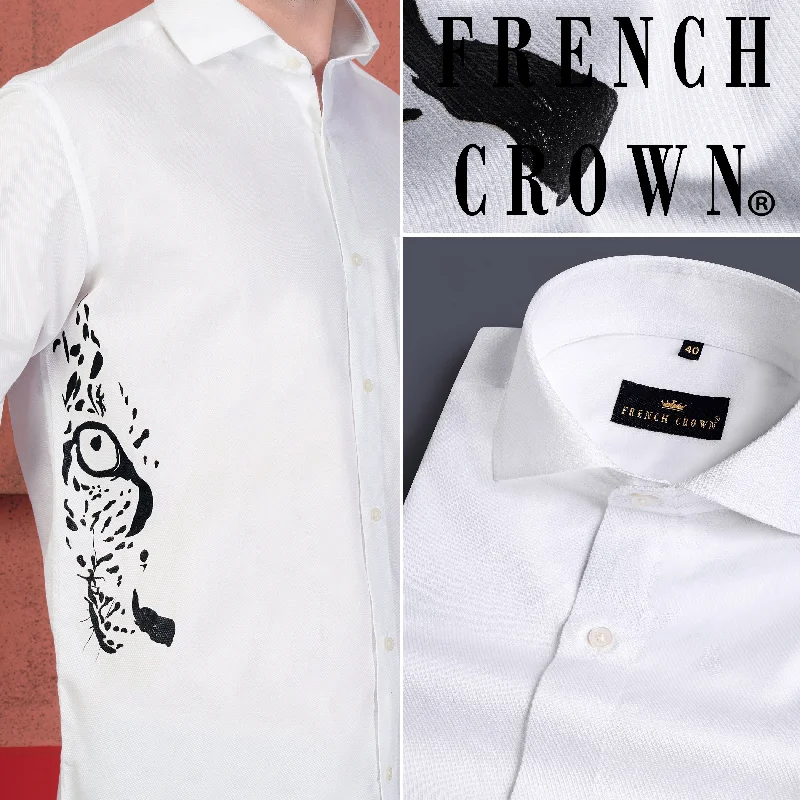 Bright White Cheetah Face Hand Painted Twill Premium Cotton Designer Shirt