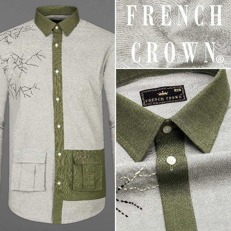 Celeste Gray Hand Embroidered Royal Oxford Designer Shirt