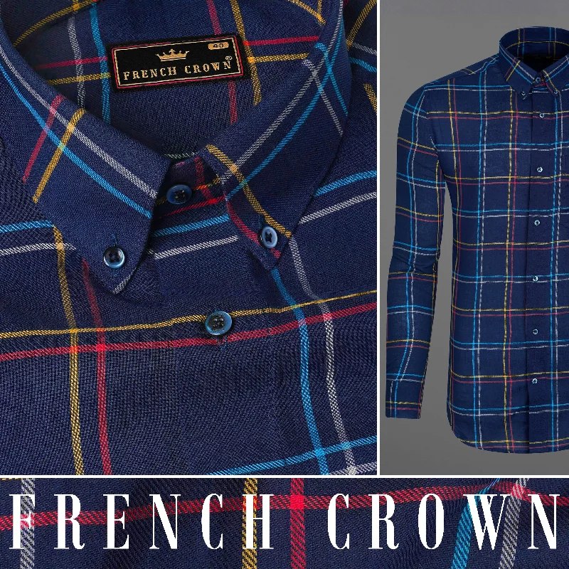 Firefly Navy Blue with Dixie Yellow and Carmine Red Twill Windowpane Premium Cotton Shirt