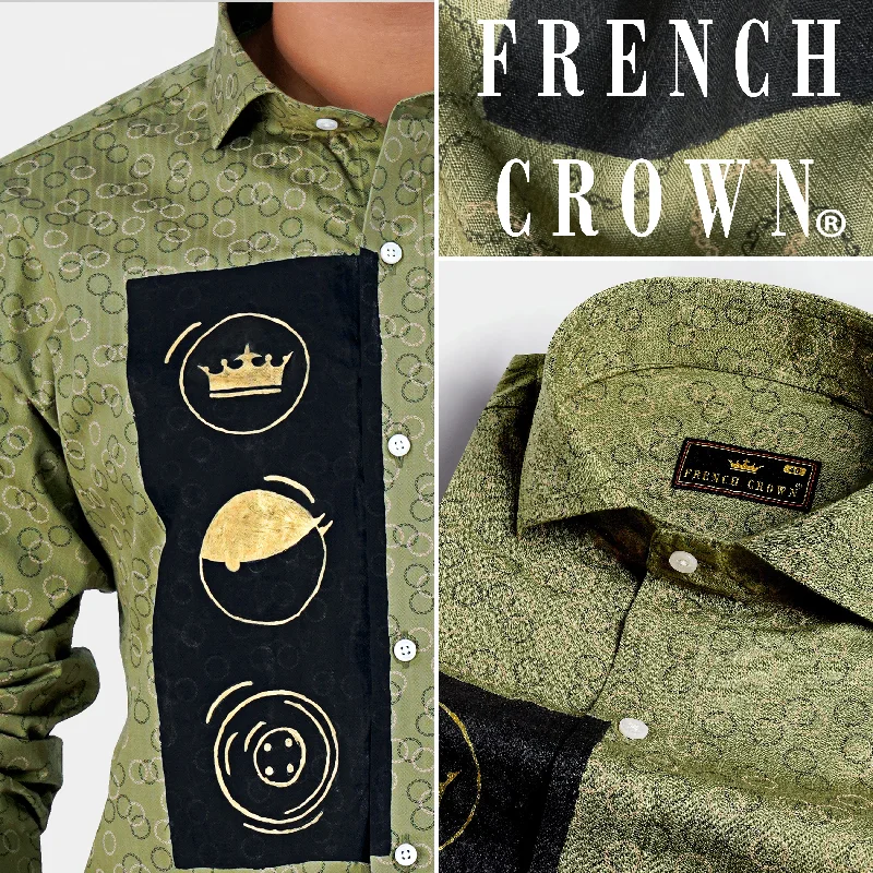 Hemlock Green Printed with Crown Hand Painted Dobby Premium Giza Cotton Designer Shirt