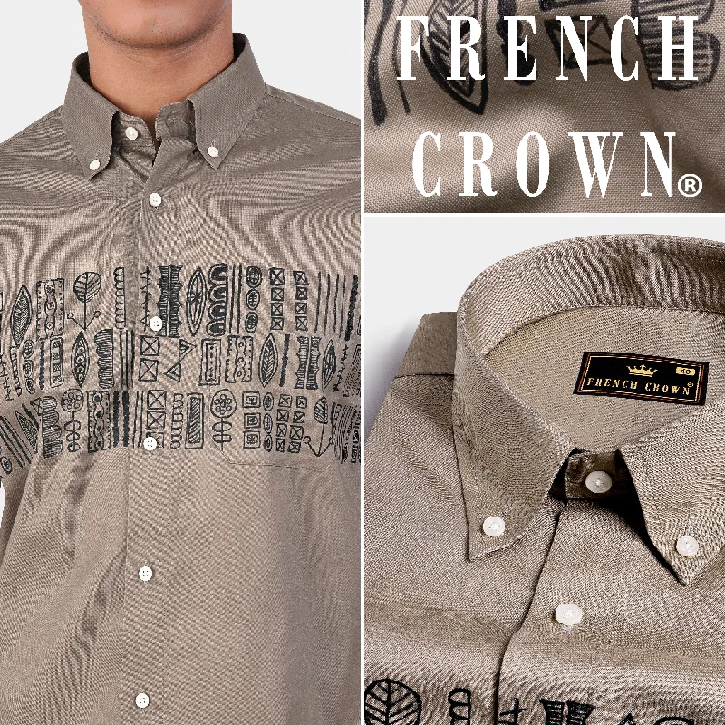 Hemp Brown Tribal Hand Painted Royal Oxford Designer Shirt