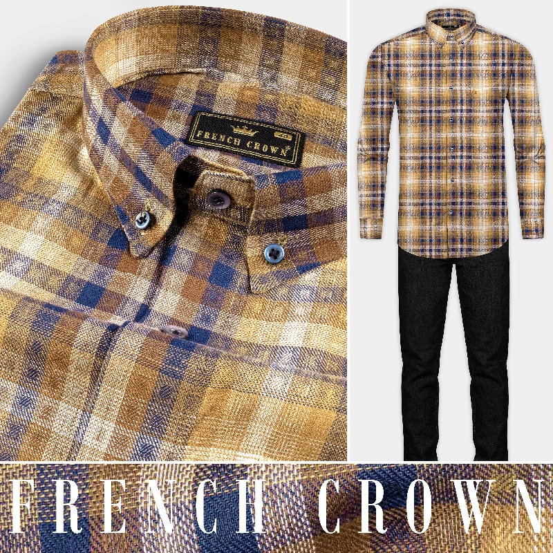 Ironstone Brown and Rhino Blue Plaid Twill Textured Premium Cotton Shirt