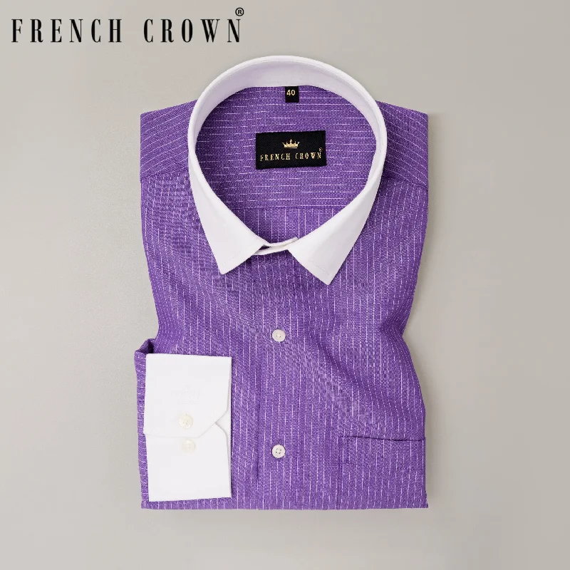 Lavender Striped with White Collar Premium Cotton Shirt