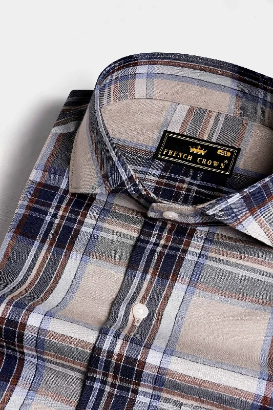 Nobel Brown and Cinder Blue Twill Plaid Premium Cotton Shirt