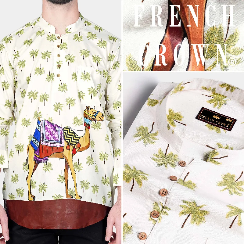 Pampas Cream Trees and Camel Printed Premium Cotton Designer Kurta Shirt