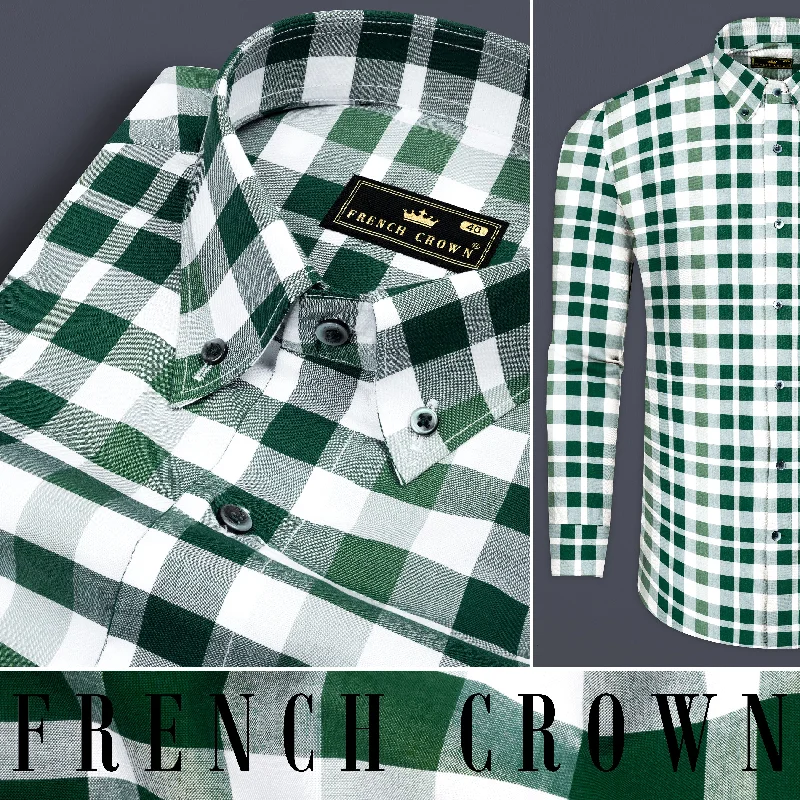 Plantation Green with white plaid dobby premium cotton shirt