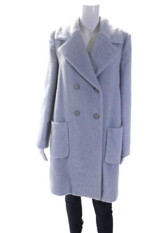 Alberta Ferretti Womens Long Double Breasted Peacoat Light Blue Alpaca