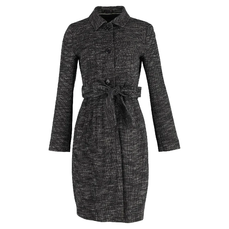 Boss Single-Breasted Belted Coat in Grey Wool