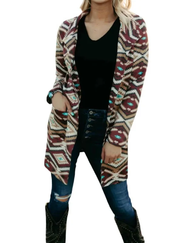 Western Soul Jacket In Red/cream Aztec