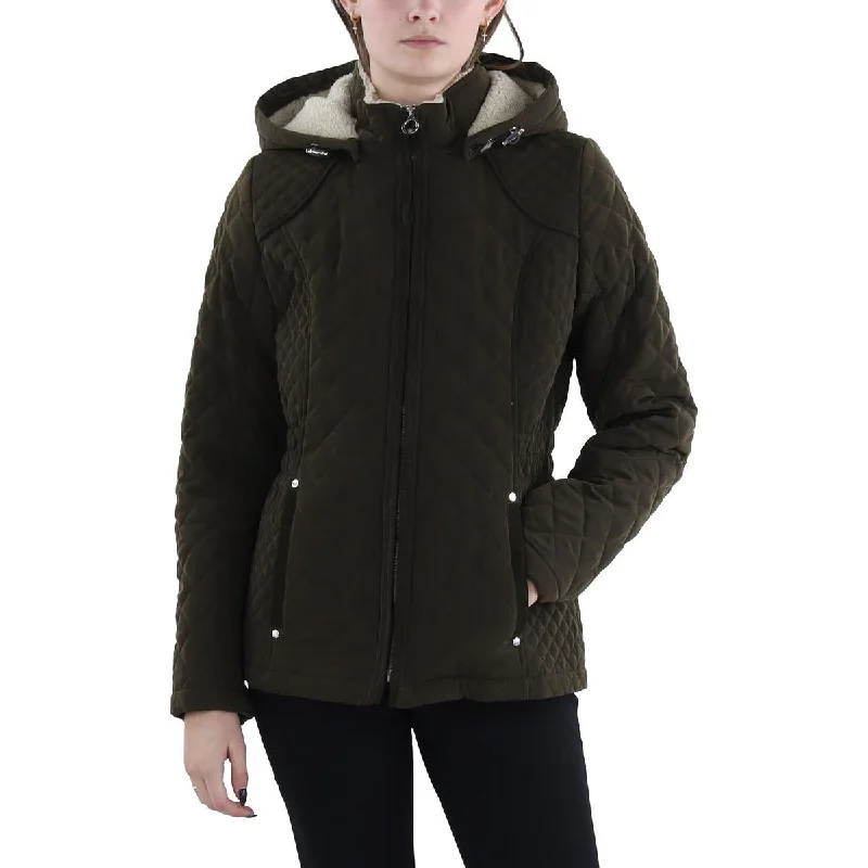 Womens Faux Fur Hooded Quilted Coat