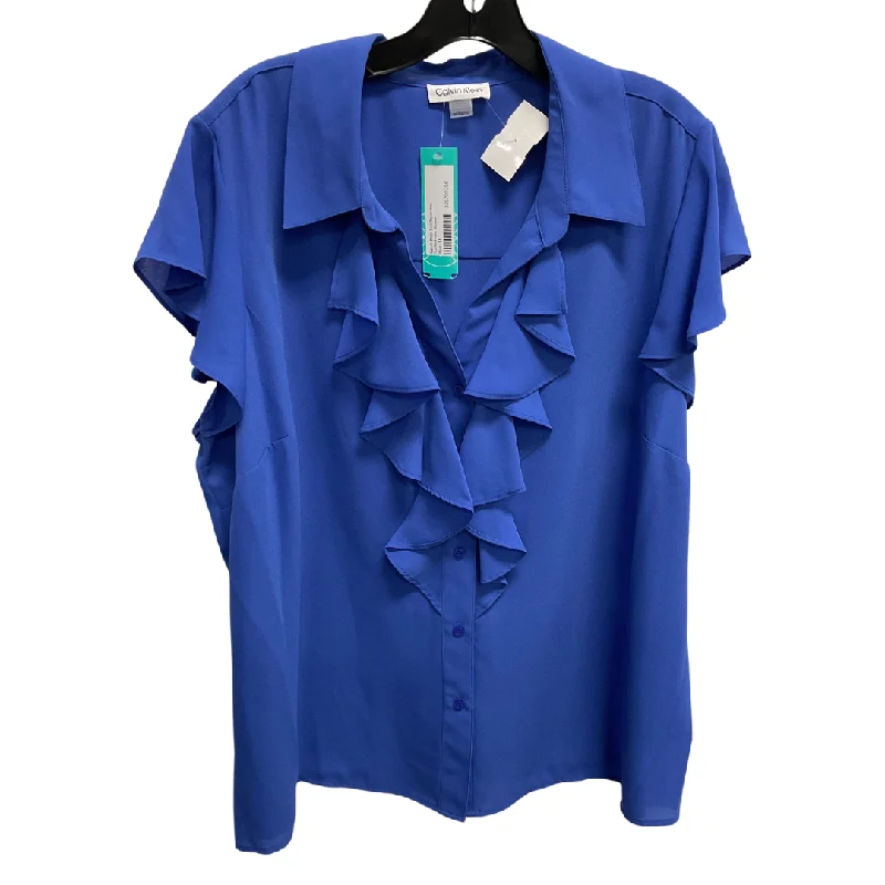 Top Short Sleeve By Calvin Klein In Blue, Size: 1x