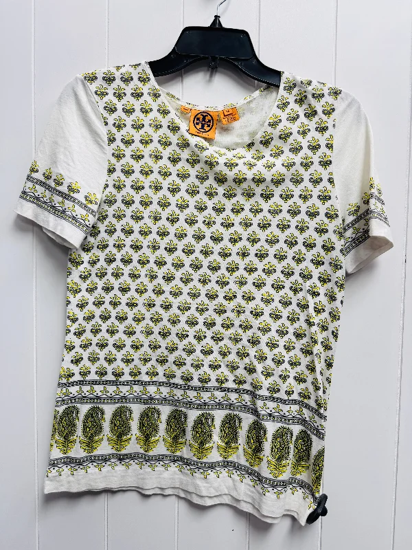 Top Short Sleeve Designer By Tory Burch In White & Yellow, Size: Xs