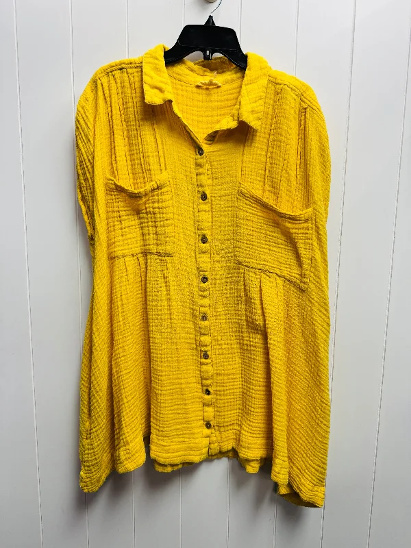 Tunic Short Sleeve By Free People In Yellow, Size: L