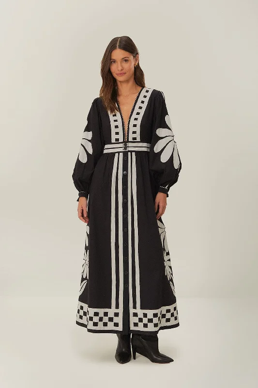 Black Nature Buttoned Maxi Dress